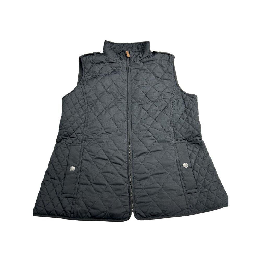 Talbots Womens Quilted Puffer Vest S Black Faux Leather Trim Polyester - Picture 4 of 11